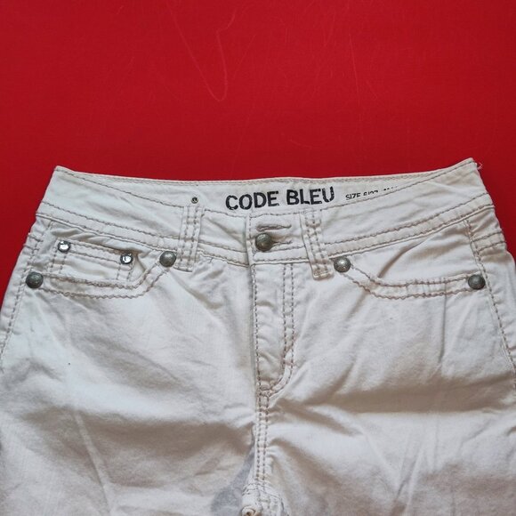 Cod Bleu Marielle jeans slim straight Rhinestone design white women's size 6/27 - Picture 2 of 11